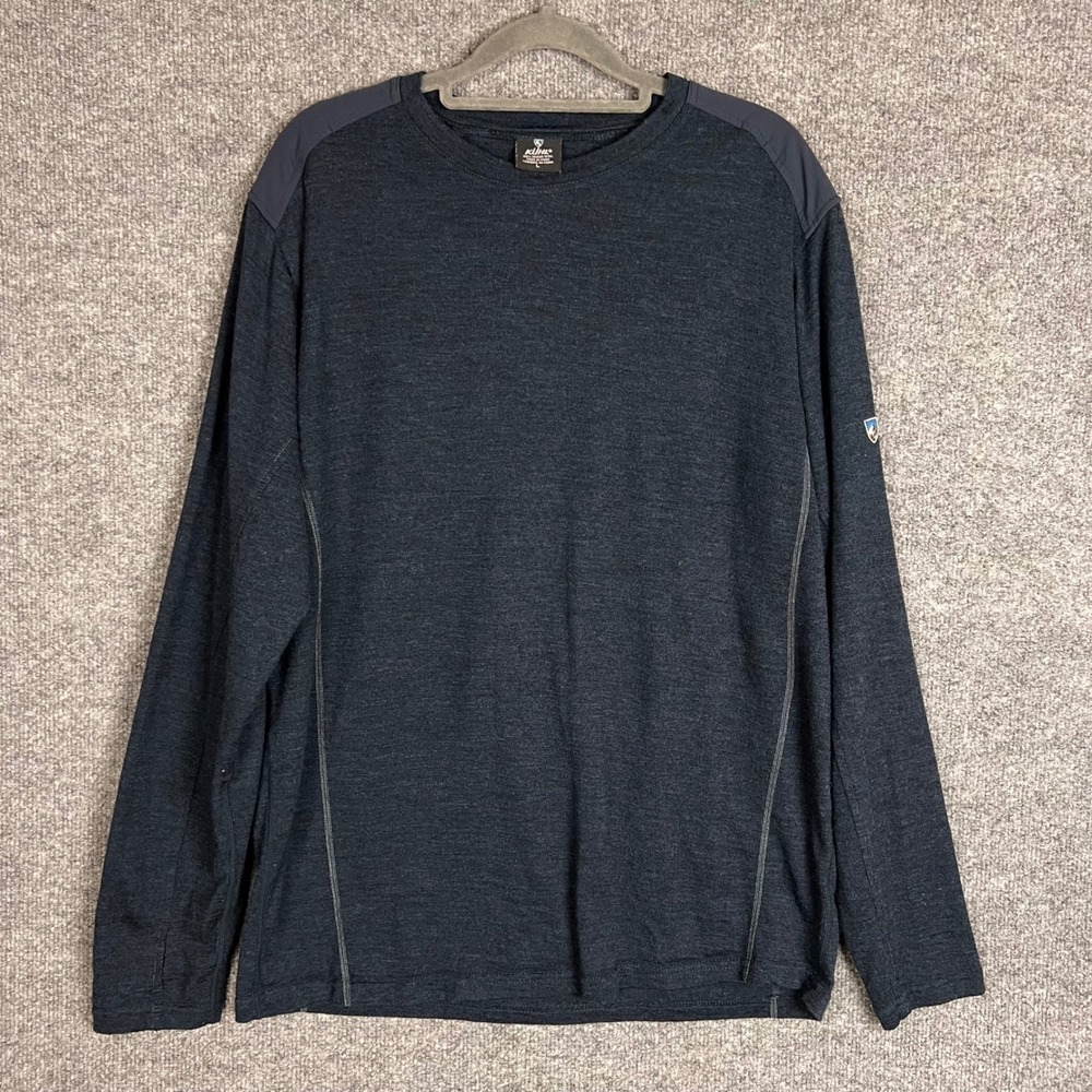 KUHL Long Sleeve Shirt Mens L Blue  100% Merino Wool Crew Neck Pullover
